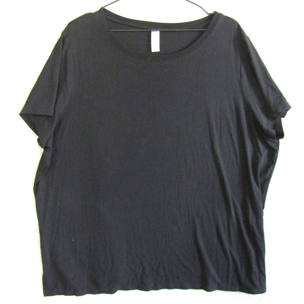 SPANX Womens 3X Black Rayon Stretch Short Sleeve Scoop‎ Neck T-Shirt Side Slits